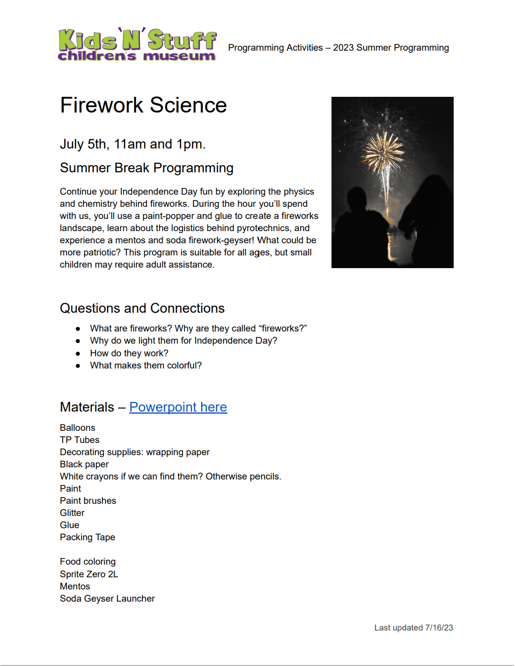 Kids N Stuff Summer Programming 2023 Document